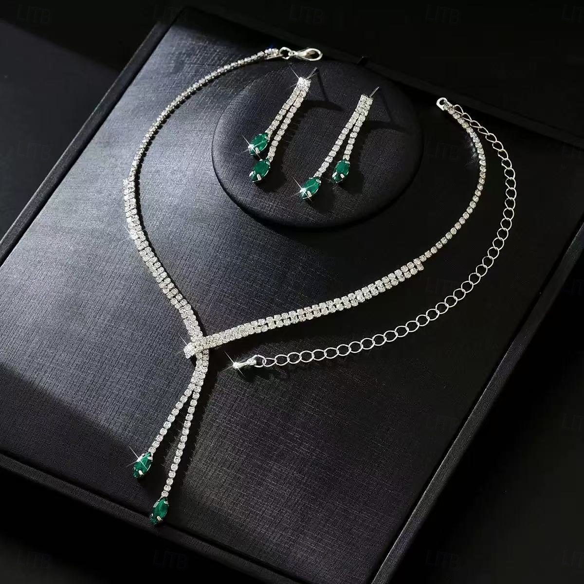 seturi de bijuterii de mireasă 1 set cercei cu strasuri din zirconiu colier set de bijuterii elegante și dulci pentru femei pentru nuntă petrecere ocazie specială 2026 - $16.49 –P3