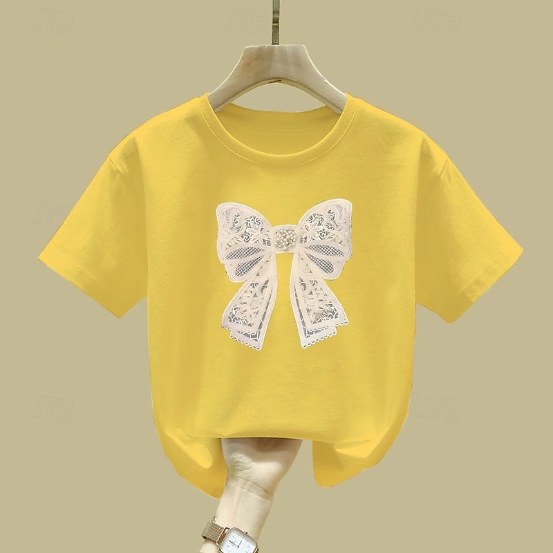 Barn Flickor T-shirt Grafisk Utomhus Tryck Kortärmad Crewneck Mode 4 år + Sommar Svart Vit Gul 2025 - $6.99 –P2