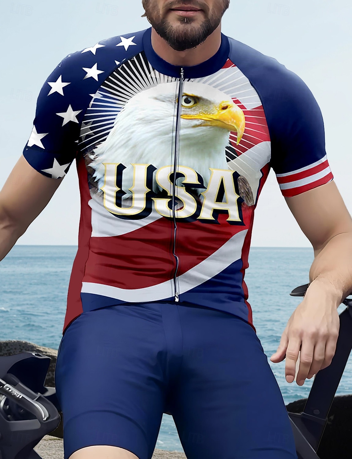 Муж. Велокофты Графика Геометрический принт День независимости С короткими рукавами Велоспорт Футболка Футболка Джерси Верхняя часть с 3 задними карманами 2025 - $30.99 –P1