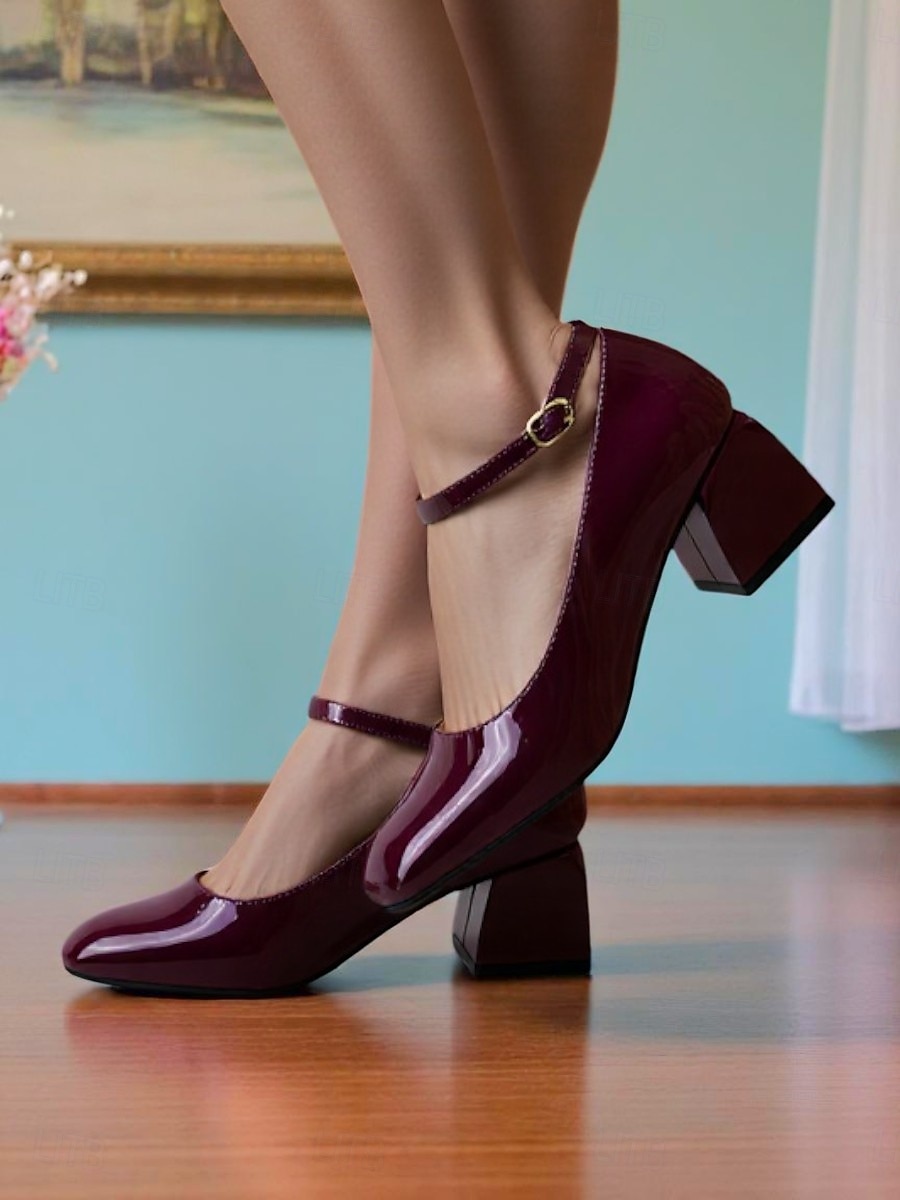 Women's Shiny Purple Patent Leather Mary Jane Heels – 1950s Retro Block Heel Pumps with Ankle Strap for Vintage Party, Wedding, and Prom 2025 - $46.99 –P5