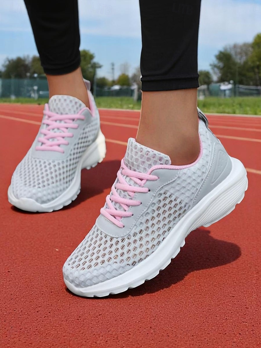 Dámské lehké šedé síťované běžecké tenisky se šněrováním pro jogging, fitness a venkovní cvičení 2025 - $26.99 –P6
