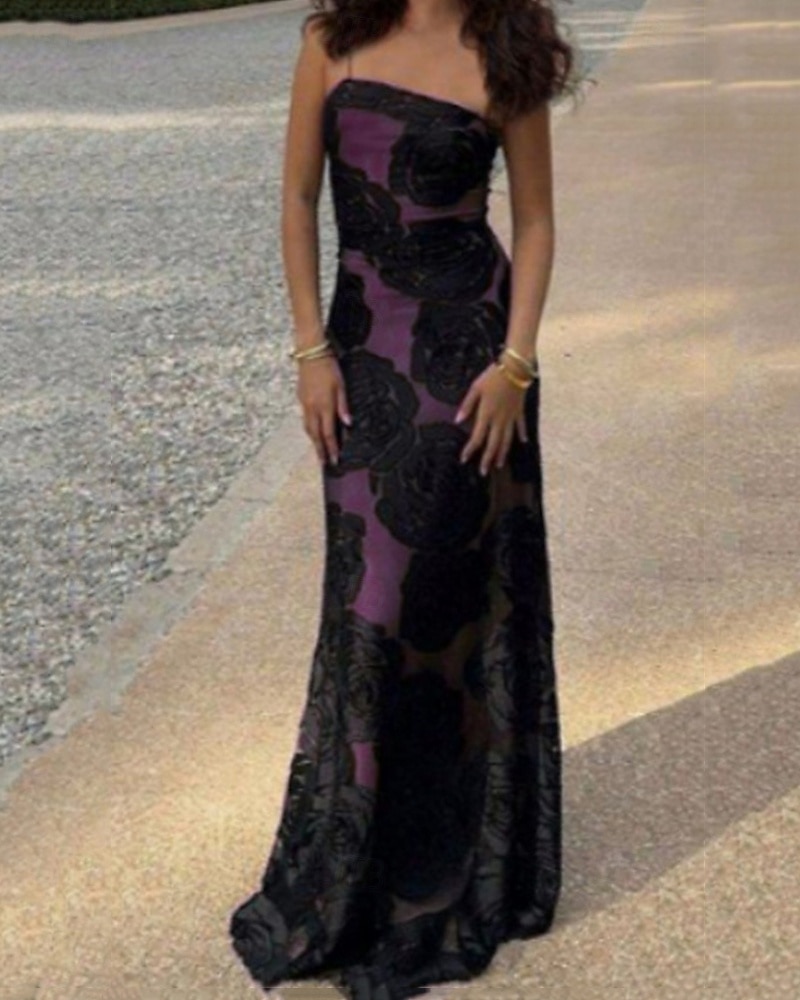 Women's Long Dress Maxi Dress Casual Dress Floral Dress Fashion Elegant Dress Outdoor Party Holiday Regular Fit Flower Sleeveless Spaghetti Strap Black Blue Purple Summer 2025 - $29.99 –P3