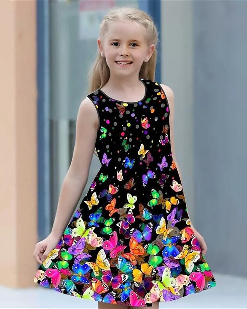 Girls' 3D Butterfly Sunflower Dress Sleeveless Summer Spring Vacation Daily Holiday Princess Beautiful Sweet Kids 4-12 Years Casual Dress A Line Dress Knee-length Regular Fit 2025 - $13.99 –P3