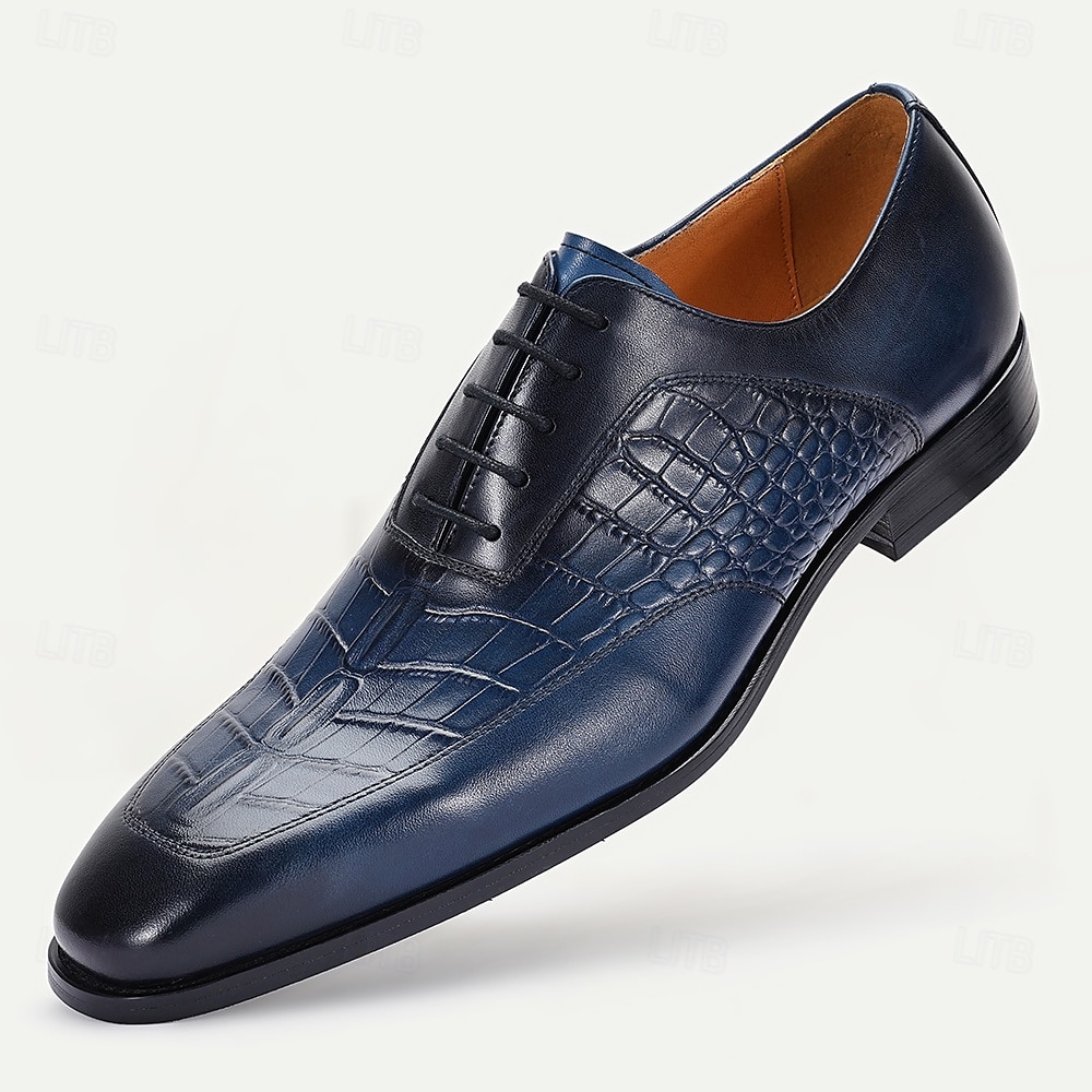 Men's Premium Navy Blue Crocodile Leather Lace-Up Dress Shoes for Exclusive Weddings, Galas and Formal Occasions 2025 - $94.99 –P1