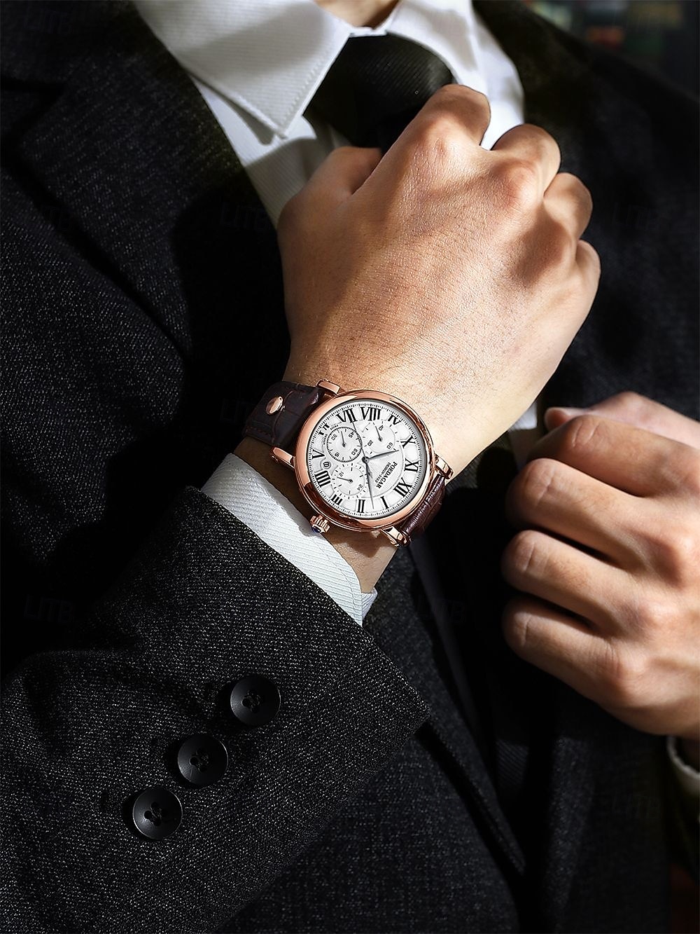 Классические мужские кварцевые часы – стиль хронографа водонепроницаемые кожаный ремешок бизнес-кэжуал аналоговые наручные часы 2026 - $18.99 –P11