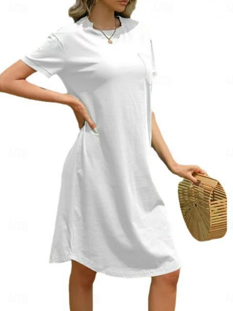 Femmes Robe Midi Robe Décontractée Robe d'été Mode Moderne Quotidien Week-end Coupe régulière Uni Manche Courte Col ras du cou Noir Blanche Rouge Vert foncé Été de 2025 ? $16.99 –P7