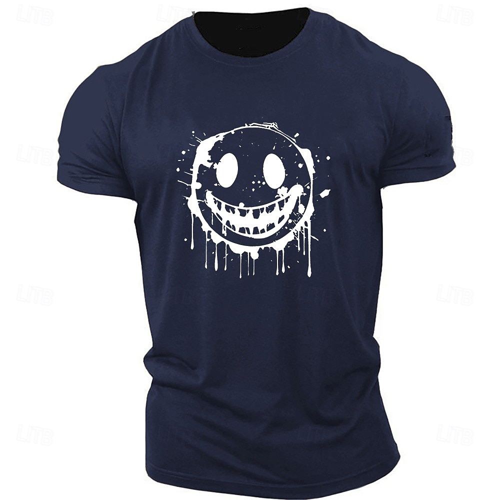 Herr Grafiska tryck Rolig Le ansikte T-shirt Grafiska utslagsplatser Bomull Kortärmad Grafisk Skjorta Heather Grey Svart Vit Bekväm t-shirt Utomhus Gata Modedesignerkläder 2025 - $15.99 –P6