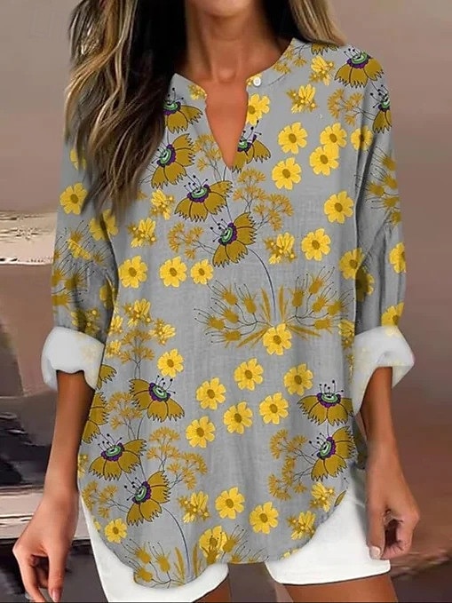 Női Boho ing Virágos Grafika Csehország Napi Alkalmi Hosszú ujj V-alakú Normál felsők Napi Szabadság Alkalmi Kollázs Nyomtatott Fehér Sárga Bor Sötétkék Poros kék Tavasz, Ősz, Tél, Nyár 2025 - $16.49 –P6