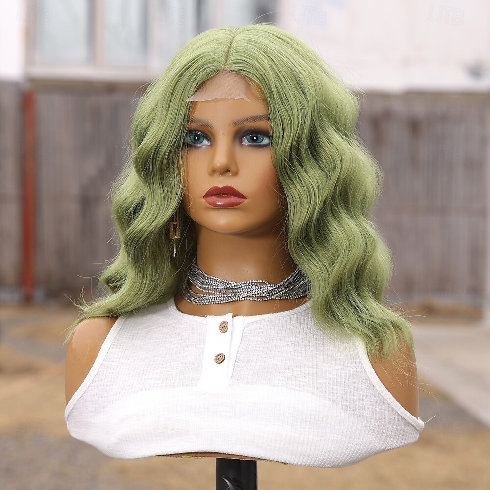 Synthetic Lace Wig Curly Style 14 inch Green Middle Part U Part Wig Women's Wig Black / Green 2025 - $38.99 –P3