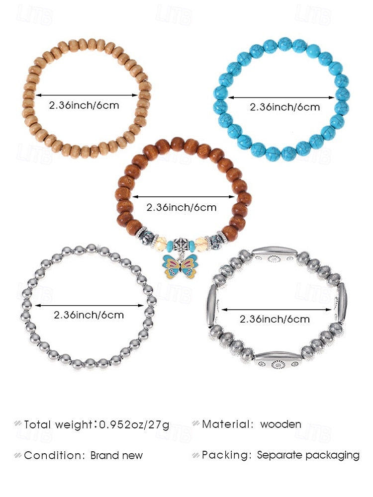 Women's Boho Western Charm Beaded Bracelet Set – Multilayer Stretch Stack with Turquoise, Wood Beads & Cowboy Boot, Feather, Bull Skull Charms – Festival, Casual & Gift Jewelry 2026 - $9.34 –P10