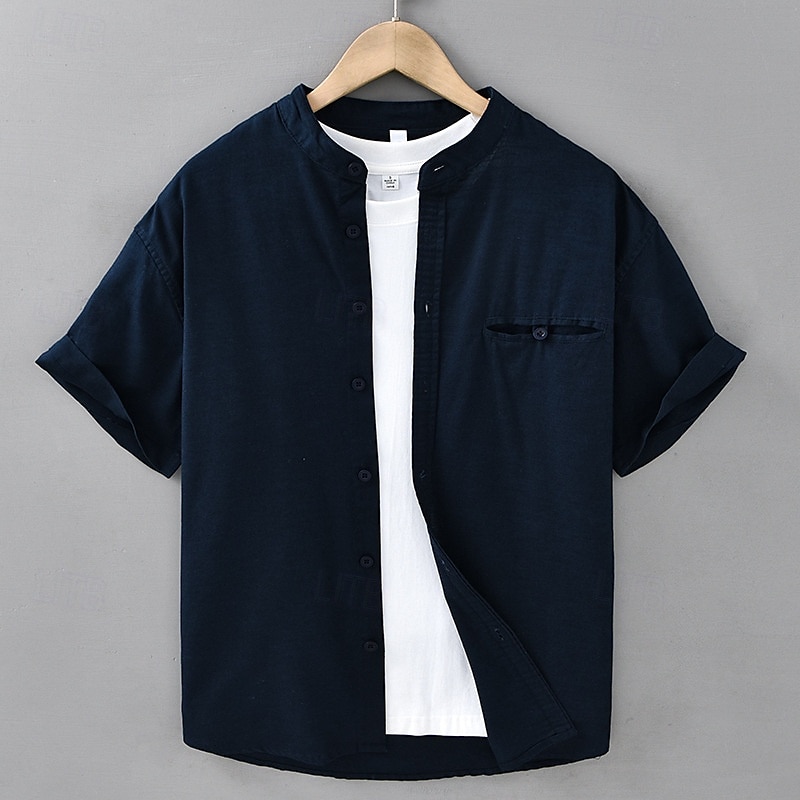 Homens Camisa Social Camisa de linho Camisa casual camisa de botão Camisa de algodão Tecido Férias Rua Branco Azul Marinha Azul Marron Manga Curta avô Verão Roupa Bolsos de 2025 por $37.99 –P4
