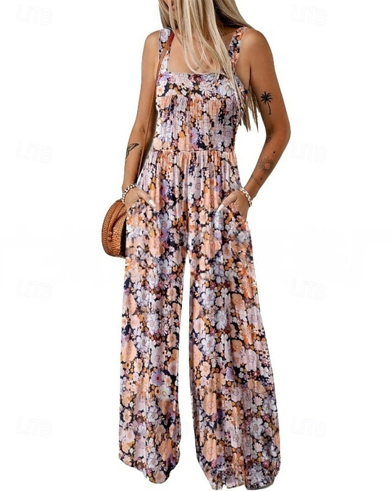 Women's Normal Jumpsuit Casual Floral Sleeveless U Neck Print Street Daily Regular Fit Pink Blue Green Summer 2025 - $25.99 –P3