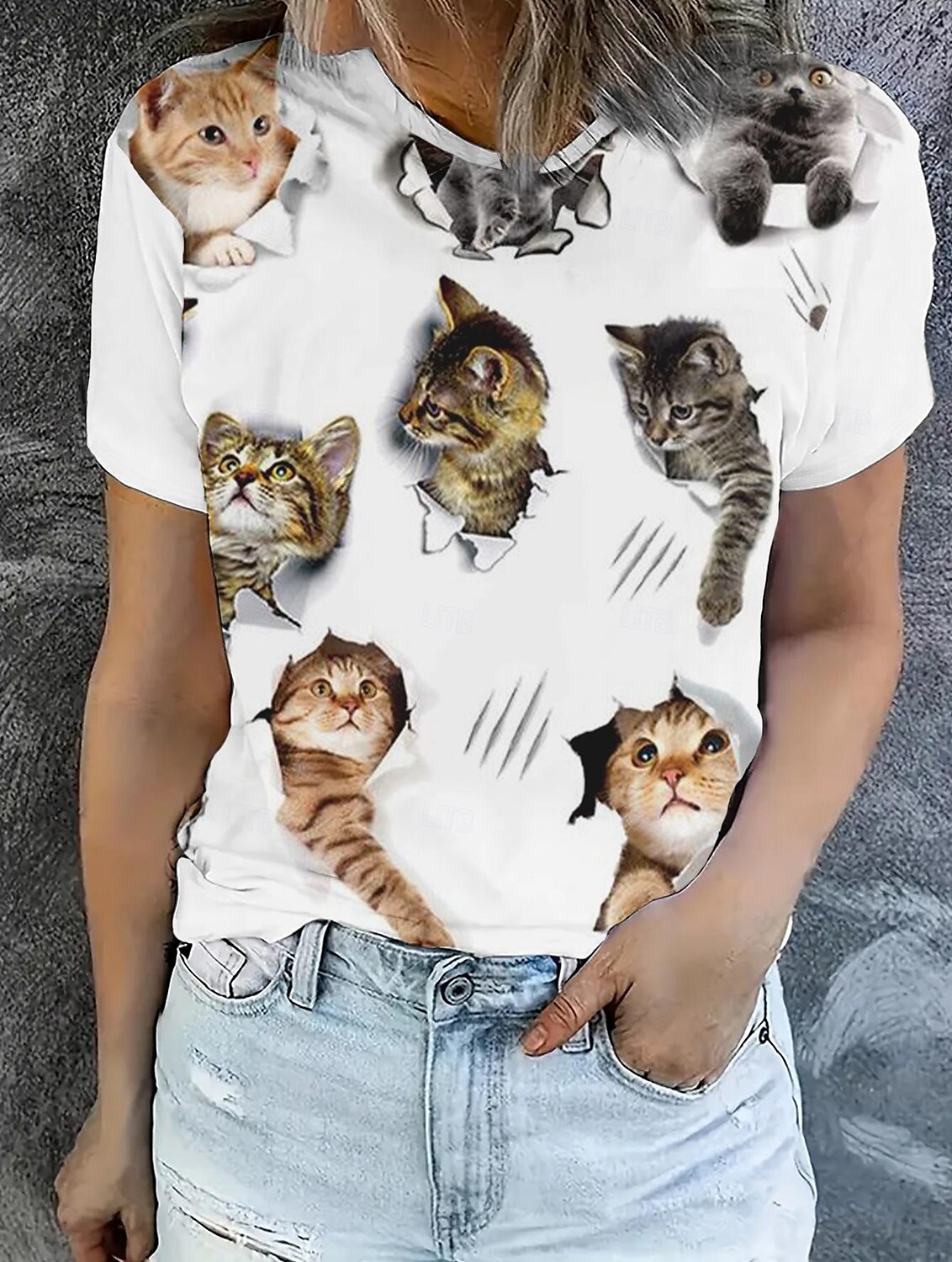 Damen T Shirt Sommeroberteile Grafik Katze Klassisch Lässig Kurzarm Rundhalsausschnitt Crop Tops Täglich Wochenende Druck Regenbogen Sommer Frühling Herbst 2025 - $14.99 –P1