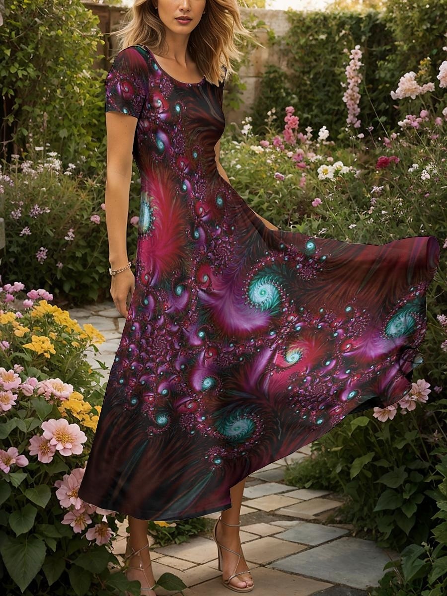 Femmes Robe maxi Robe Décontractée Robe trapèze Robe d'été Élégant Vacances Occasionnel Coupe régulière Graphique Abstrait Manche Courte Col carré Rouge Bleu Violet Vert Été Printemps de 2025 ? $31.99 –P6