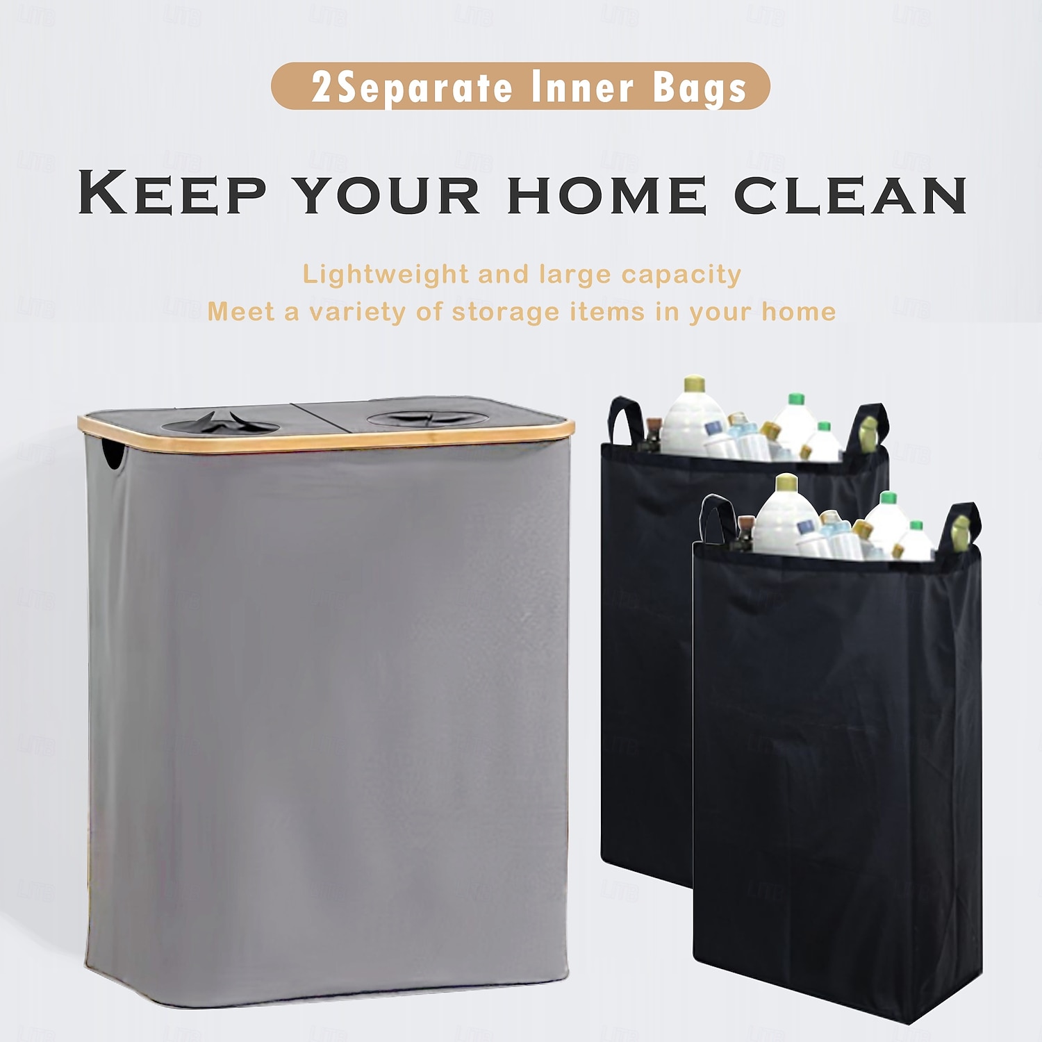 Poubelle de recyclage à double trou en tissu Oxford, panier à linge à cadre en bambou de 140 l avec couvercle et 2 sacs intérieurs en polyester, poubelle d'intérieur pliable et conteneur de recyclage de 2025 ? $35.99 –P1