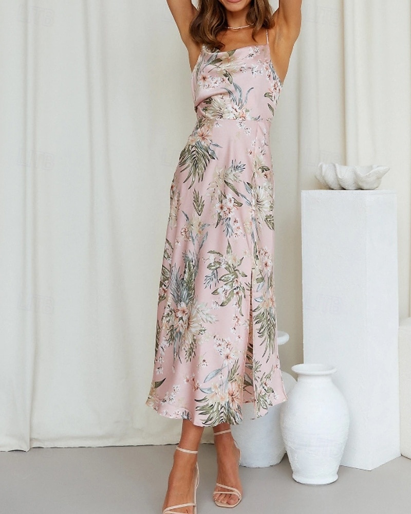 Women's Midi Dress Floral Dress Boho Dress Print Dress Fashion Classic Outdoor Vacation Holiday Regular Fit Flower Sleeveless Spaghetti Strap Pink Navy Blue Orange Summer 2025 - $25.99 –P17