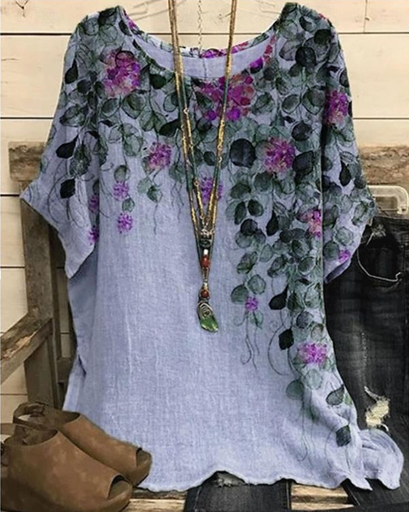 Women's Shirt T Shirt Tee Top Flowers Elegant Fashion Modern Short Sleeve Crew Neck Regular Tops Daily Weekend Print White Pink Blue Purple Green Summer 2025 - $16.99 –P3