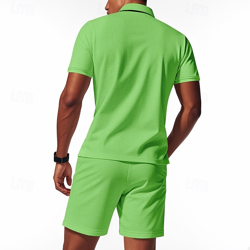 Voor heren Wafel Poloshirts Polo met kwartrits Dagelijks Feestdagen Revers Korte mouw Modieus Basic Effen 2-stuks Zomer Normale pasvorm Zwart Wit Marineblauw Koningsblauw Groen Khaki Wafel Poloshirts 2025 - $26.99 –P20