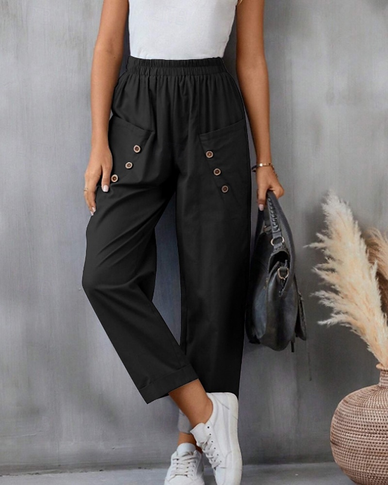 Per donna Pantaloni in cotone e lino Pantaloni Eleganti Moda Streetwear Lunghezza intera Naturale Semplice Tasca Elastico in vita Comodo Confortevole Uscire Weekend Cammello Nero Rosa Blu Estate del 2025 a $24.99 –P6