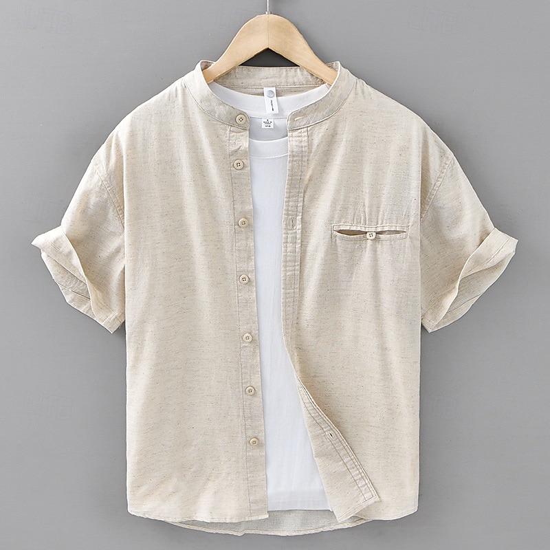 Homens Camisa Social Camisa de linho Camisa casual camisa de botão Camisa de algodão Tecido Férias Rua Branco Azul Marinha Azul Marron Manga Curta avô Verão Roupa Bolsos de 2025 por $37.99 –P5