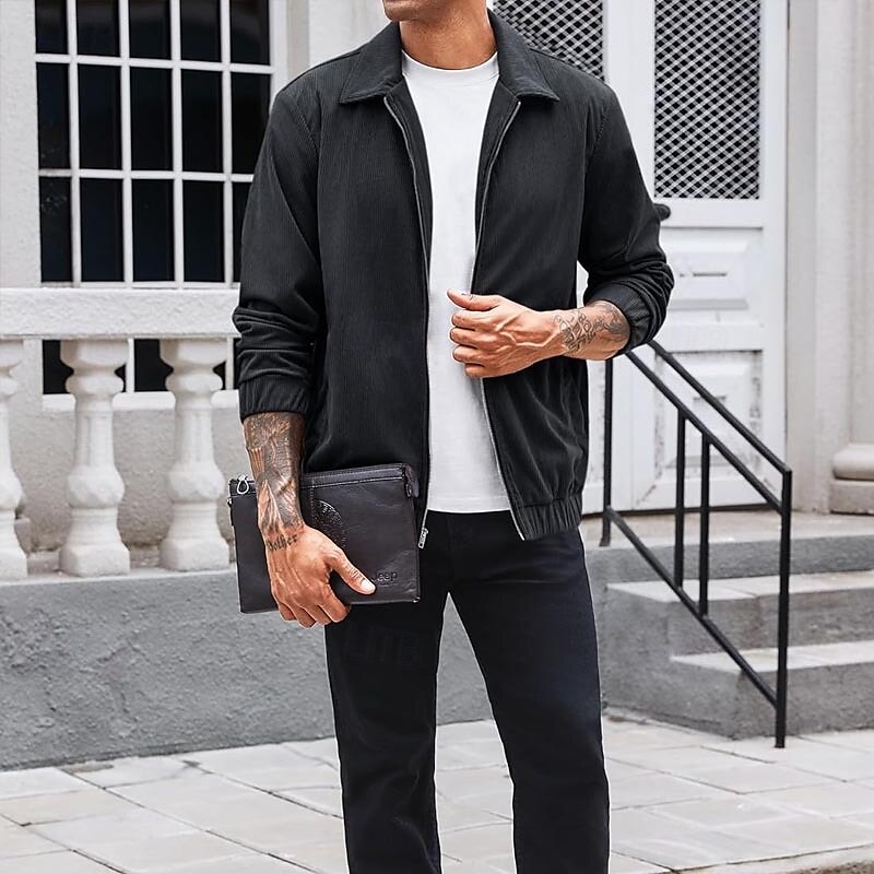 Per uomo Giacca Camicia Giacca di transizione Quotidiano Leggero Tasca Primavera Autunno Semplice Classico Bavero Nero Marrone Verde Beige Grigio Giacca del 2025 a $39.99 –P5