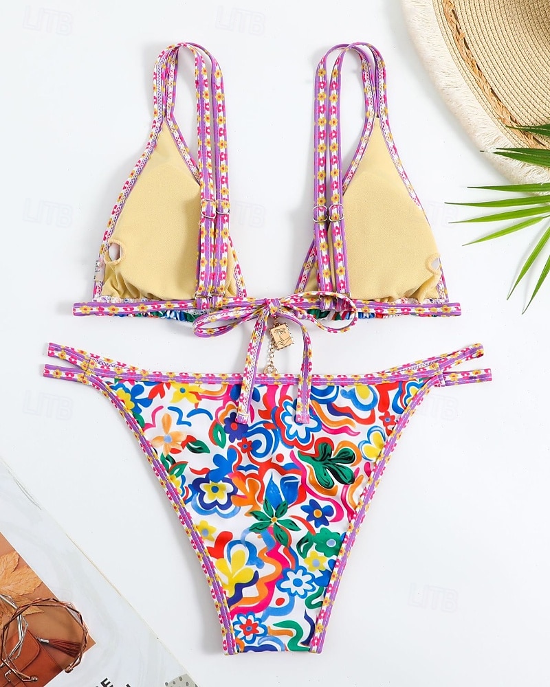 Femmes Maillots de Bain Bikini 2 pièces Maillot de bain Dos nu Tropical Tenues de plage Fleur Col en V Sans manches Maillots de bain de 2025 ? $22.99 –P14