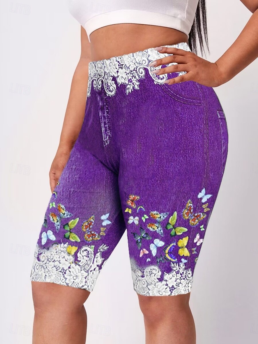 Leggings Shorts pour femmes 3D Imprimés Chinos Vacances Décontracté Collants Court Taille Haute Haute Coupe Confort Respirable Sèche Rapidement Élastique Extérieur Rue Quotidien Vin Noir Rouge Violet de 2025 ? $13.99 –P6