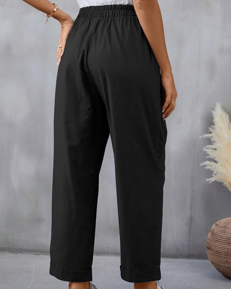 Per donna Pantaloni in cotone e lino Pantaloni Eleganti Moda Streetwear Lunghezza intera Naturale Semplice Tasca Elastico in vita Comodo Confortevole Uscire Weekend Cammello Nero Rosa Blu Estate del 2025 a $24.99 –P8