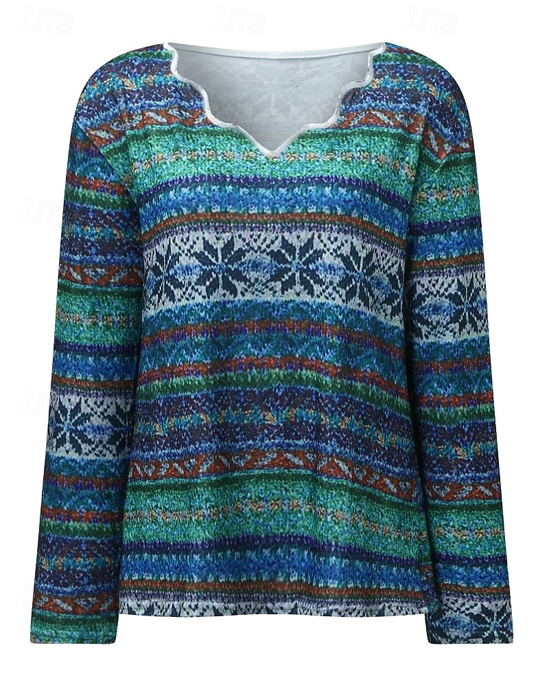 Dames Blouse Bloem Modern Boho Lange mouw V-hals Normale tops Feestdagen Uitgaan Afdrukken blauw Paars Oranje Zomer 2025 - $18.49 –P8