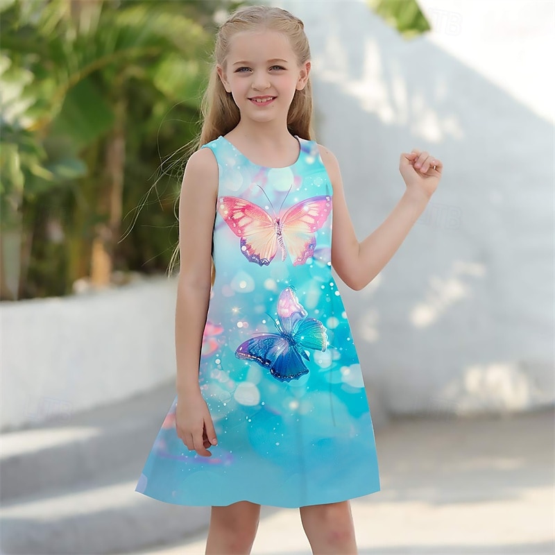 ragazze' 3D Farfalla Abito Senza Maniche Estate Primavera Vacanza Quotidiano Ferie Principessa Bello Dolce Bambini 4-12 Anni Vestito Casual Abito a trapezio Lunghezza al ginocchio Vestibilità regolare del 2025 a $13.99 –P5