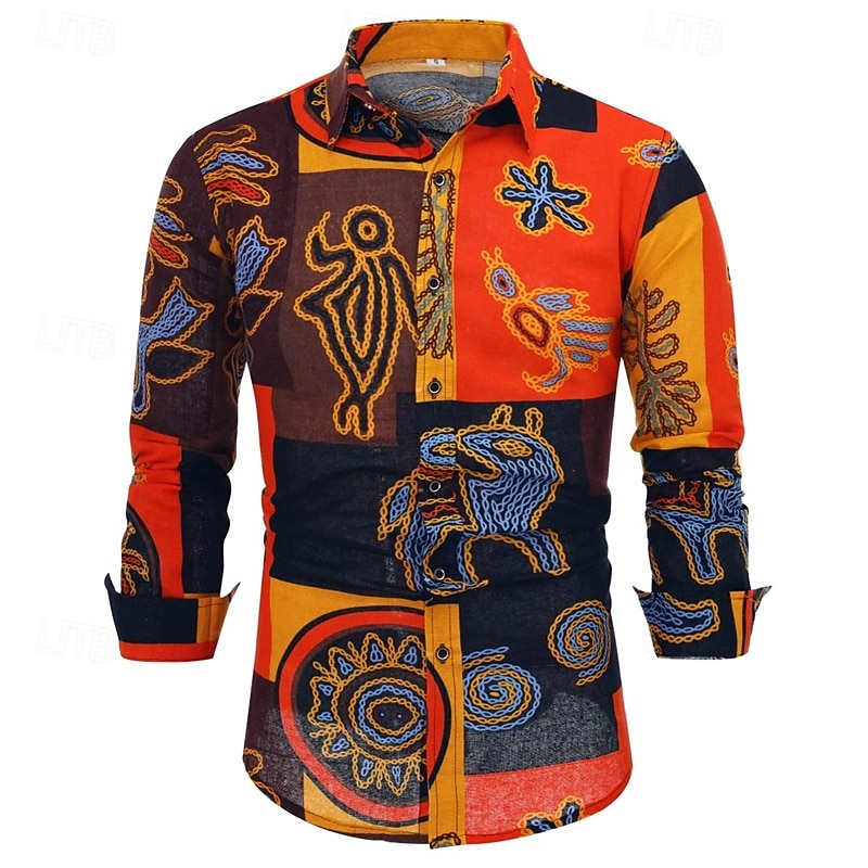 Retro Vintage Boho 1970s Shirt Hippie Tribal African Pattern Fancy Dress Men's Halloween Carnival Street Dance Retro Theme Party Festival Adults' Shirt 2026 - $27.99 –P1