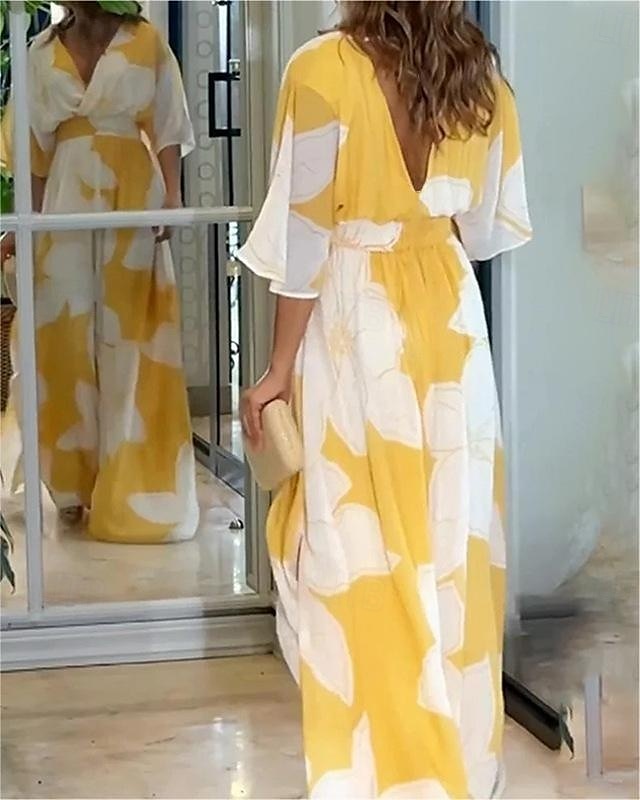 Women's Formal Dress Floral Print V Neck Long Dress Maxi Dress Formal Wedding Party 3/4 Length Sleeve Summer 2025 - $50.99 –P3