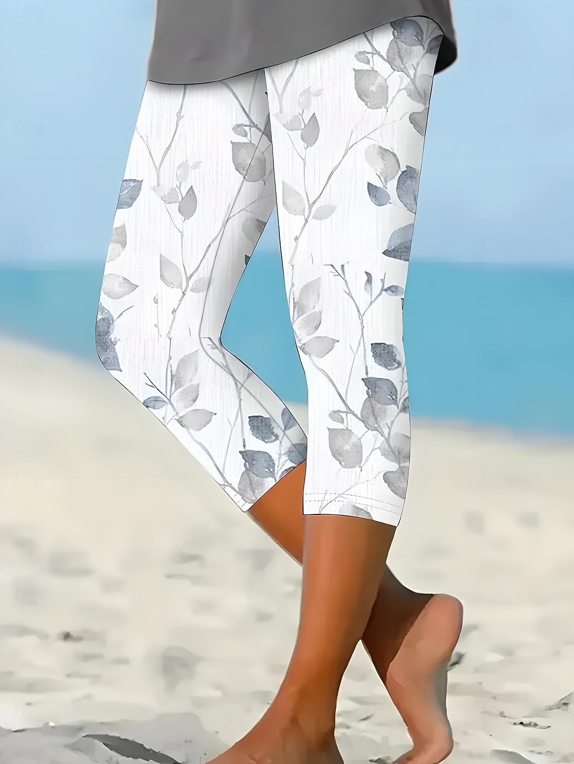 Dámské legíny Capri kalhoty 3D tisk dovolená vintage móda délka nad lýtka vysoký pas květinový grafický tisk elastické dovolená ulice příležitostné barva vajíčka robina modrá černá bílá modrá léto 2025 - $18.99 –P1