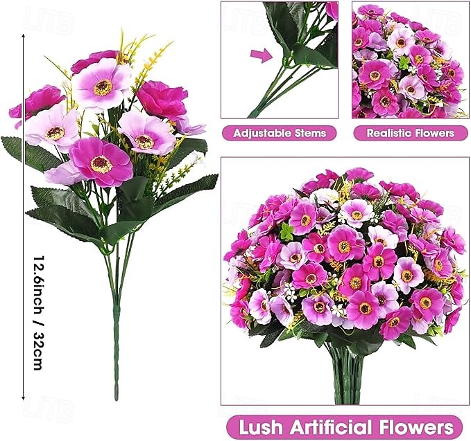 12 חבילות פרחים מלאכותיים לקישוט חוץ פרחי משי חינניים מזויפים צמחים מלאכותיים עמידים בפני UV לקיץ גינה מרפסת חלון חדר עיצוב הבית צהוב 2026 - $35.99 –P5