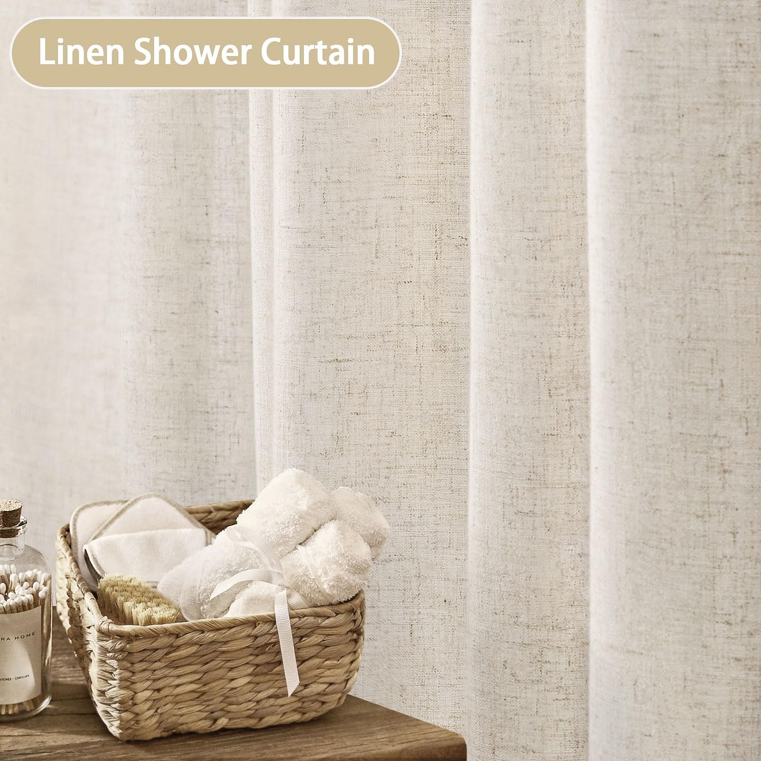 Linen Feel Shower Curtain with 12 Hooks Beige Boho Farmhouse Shower Curtains for Bathroom Natural Cloth Cotton Fabric Liner 2025 - $30.99 –P1