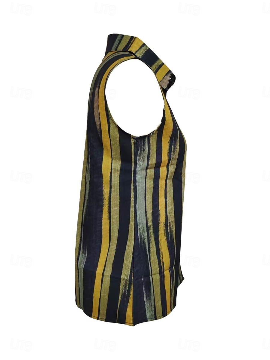 Women's Camisole Tank Top Striped Daily Casual Sleeveless V Neck Regular Tops Daily Buttons Print Yellow Red Blue Summer Spring 2025 - $16.99 –P6