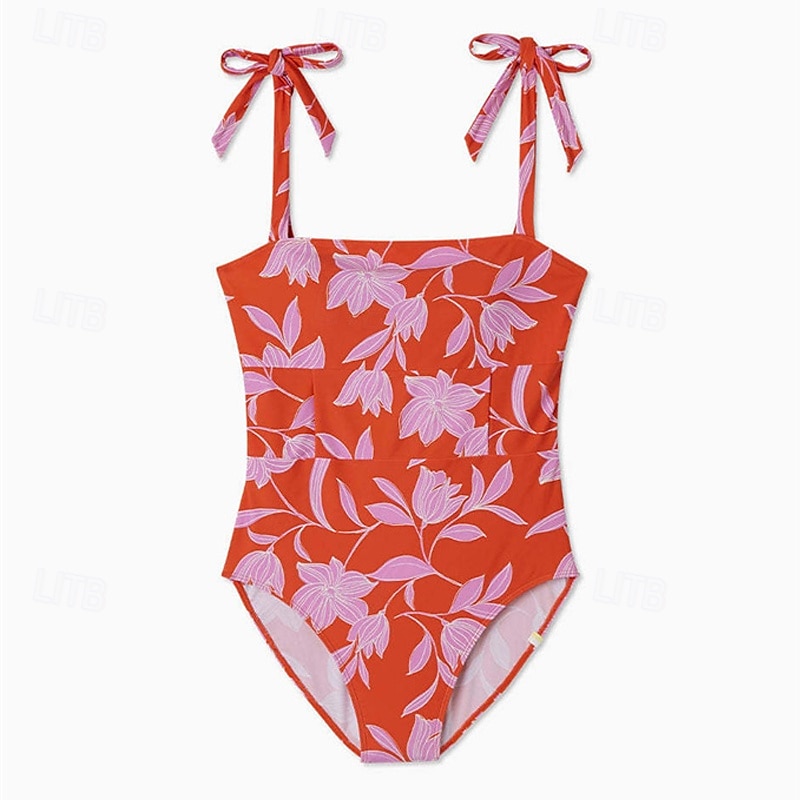 Women's One Piece Swimsuit Open Back Swimwear Floral Swimwear Red Red-White Breathable Quick Dry Sleeveless - Swimming Surfing Snorkeling Summer 2025 - $22.99 –P5