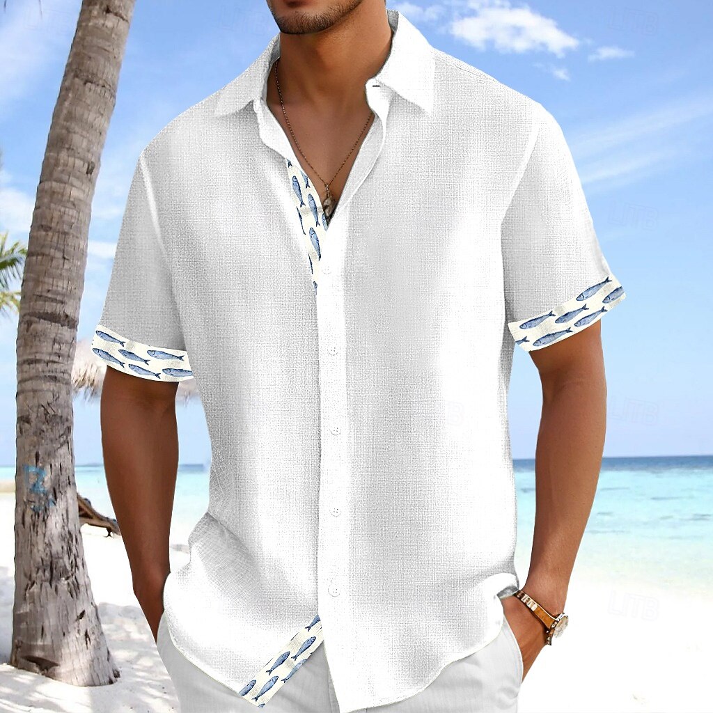 Per uomo Camicia di lino Camicia Estiva Abbigliamento da spiaggia Camicia hawaiana estiva Camicia con Bottoni Pesce Vacanza Ferie Bianco Rosa Blu Verde Manica Corta Collo ripiegato Estate Primavera del 2025 a $24.99 –P4