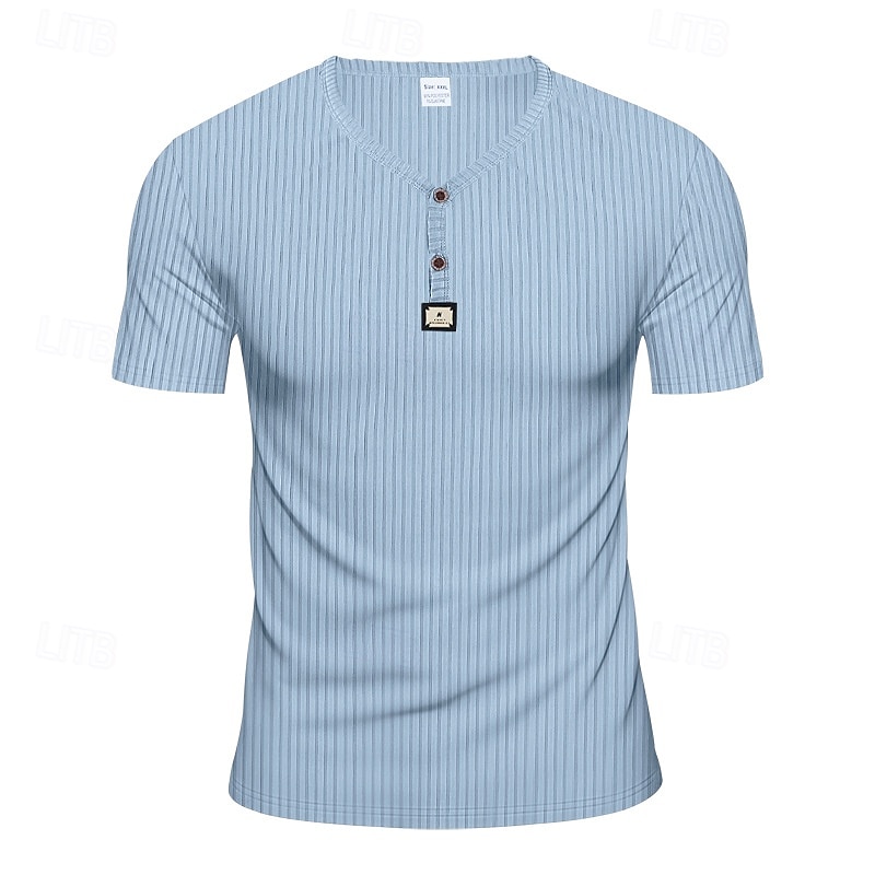 Men's T Shirt Henley Shirt Tee Short Sleeve Shirt Short Sleeve V Neck Summer Plain Fashion Designer Basic Jacquard Vacation Street Going out Black White Khaki Top Tee for Men 2025 - $16.49 –P13