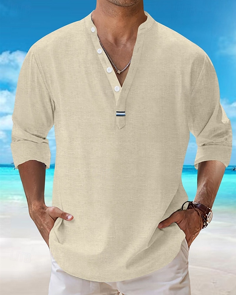 Men's Shirt Popover Shirt Summer Shirt Casual Shirt Beach Shirt Black White Pink Navy Blue Sky Blue Long Sleeve Plain Lapel Vacation Hawaiian Clothing Apparel Cotton Blend Fashion Casual Comfortable 2026 - $31.99 –P4