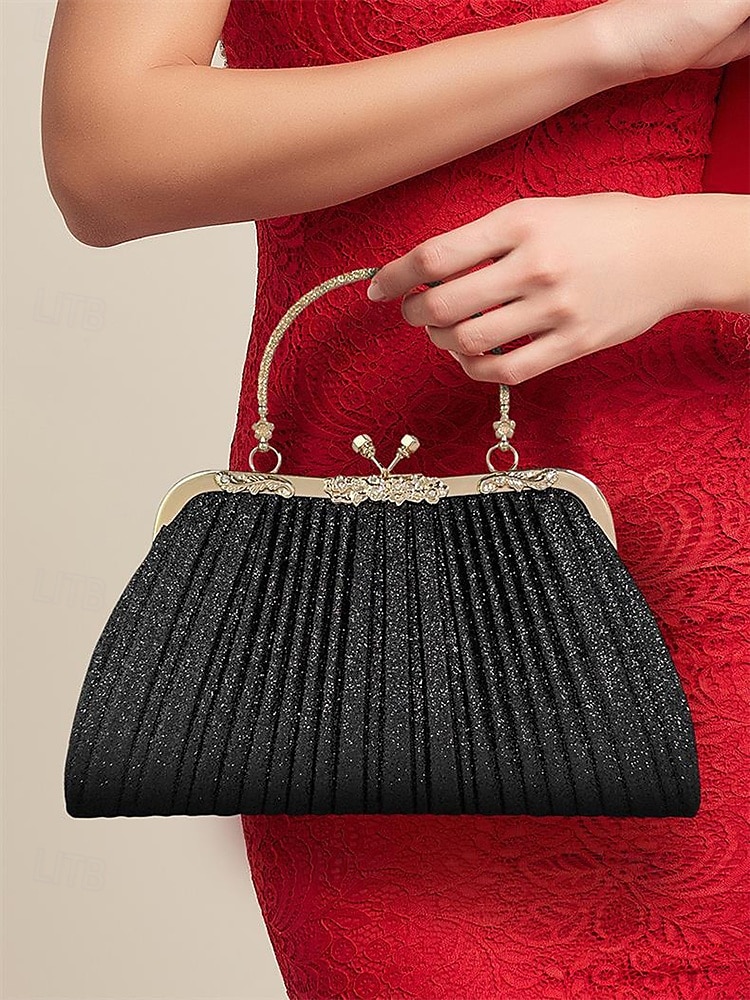 Poșetă de seară plisată cu sclipici pentru femei, cu mâner vintage auriu – geantă elegantă și formală pentru nunți, petreceri și cocktailuri 2025 - $24.99 –P2