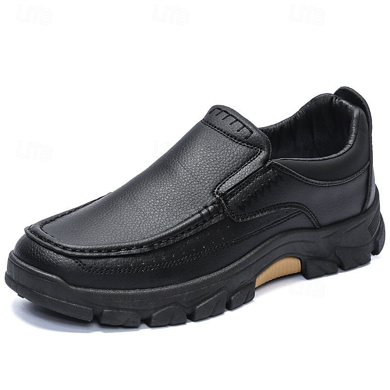 scarpe slip-on da uomo in pelle marrone scuro con suola robusta - calzature resistenti e alla moda per uso esterno del 2025 a $34.99 –P1