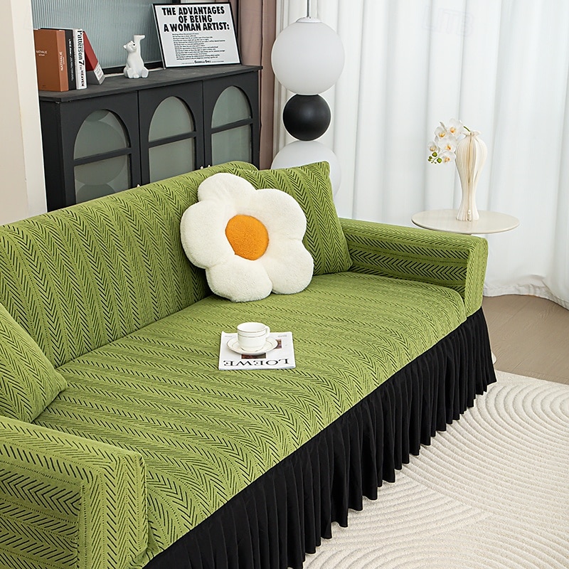 1 stk. sofatrekk med skjørt, enkelt jacquard integrert skjørt, sofatrekk med katteklo, universelt, pustende sofatrekk, universelt sofabeskyttelsestrekk til alle årstider 2025 - $33.99 –P1
