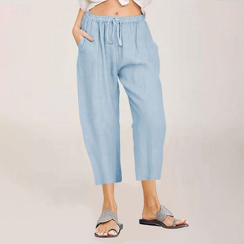 Per donna Pantaloni in cotone e lino Pantaloni capri Pantaloni Eleganti Streetwear Casual Lunghezza al polpaccio Naturale Semplice Tasca Design con Coulisse Elastica Comodo All'aperto All'aperto del 2025 a $24.99 –P5