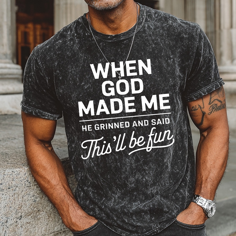Men's Funny T shirt Tee Washed Shirt Cotton Short Sleeve Graphic Shirt Black Comfortable Tee Street Daily Fashion Designer Clothing 2025 - $15.99 –P1