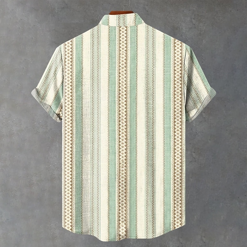 Miesten Pellava paita Popover paita Henley-paita retro paidat Vintage paita Etninen paita Raita Loma Kausaliteetti Apila Lyhythihainen Pystykaulus Kesä Kevät Vaatetus 2026 - $25.99 –P6