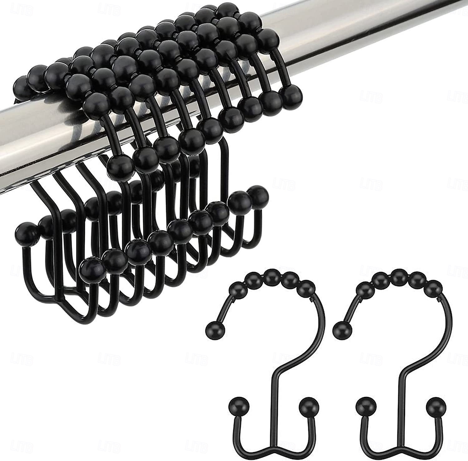 Shower Curtain Hooks, 12 Pcs Shower Curtain Rings, Durable Rust Proof Black Shower Curtain Hooks, Shower Rings for Curtain, Double Glide Shower Curtain Hooks for Shower Curtain Rods 2025 - $12.49 –P2