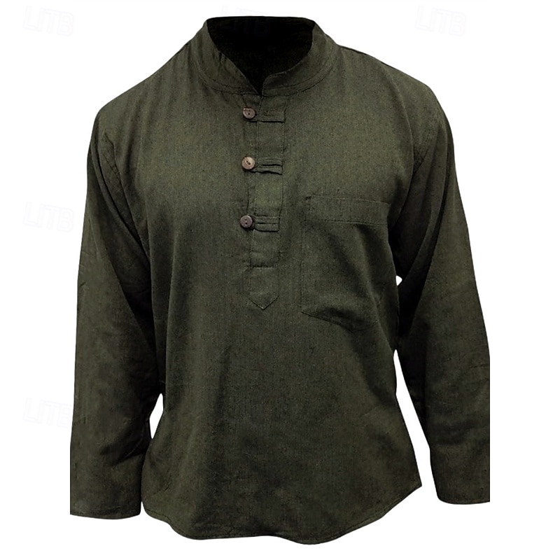 Homme Chemise Chemise d'été Chemise Décontractée Chemise de Plage Chemise Boutonnée Noir Jaune Orange Vert Véronèse Bleu de minuit manche longue Uni Band Collar Vacances Hawaïen Vêtement Tenue de 2025 ? GBP £19 –P14