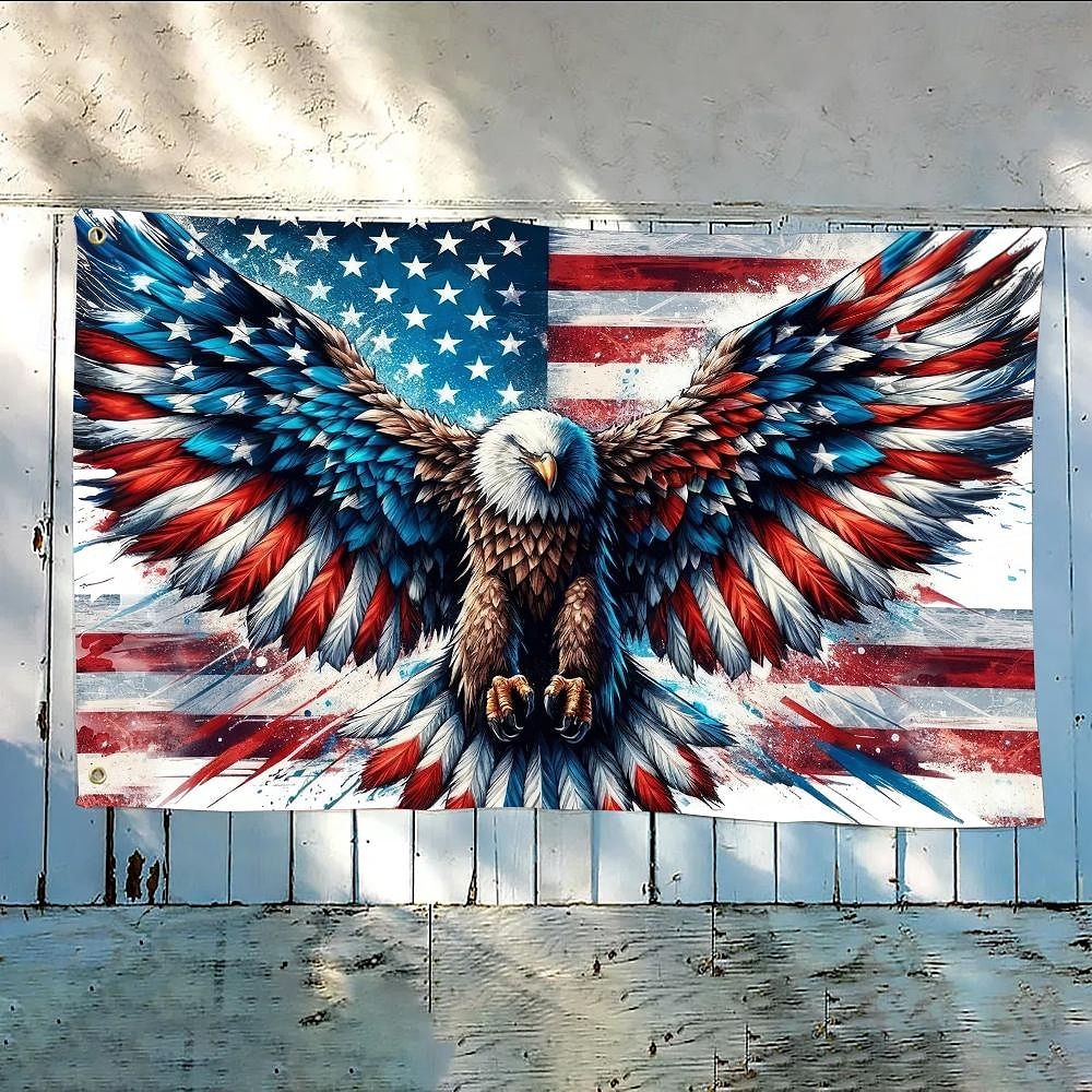 4th of July Outdoor Indoor with Grommets Patriotic Flag Independence Day American House Yard Garden Decorations Holiday Banner Sign 2026 - $9.99 –P2