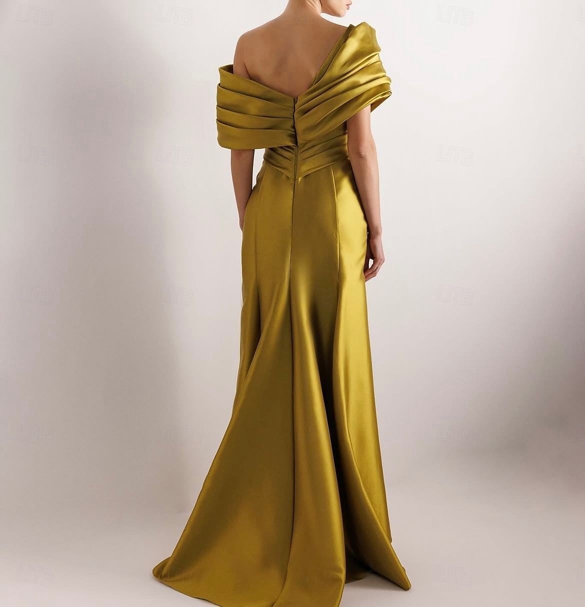 Yellow Dress High Fashion Mustard Dress Mermaid / Trumpet Evening Gown Cocktail Dress Formal Wedding Floor Length Sleeveless Off Shoulder Satin with Ruched Details Slit 2025 2025 - $157.99 –P3